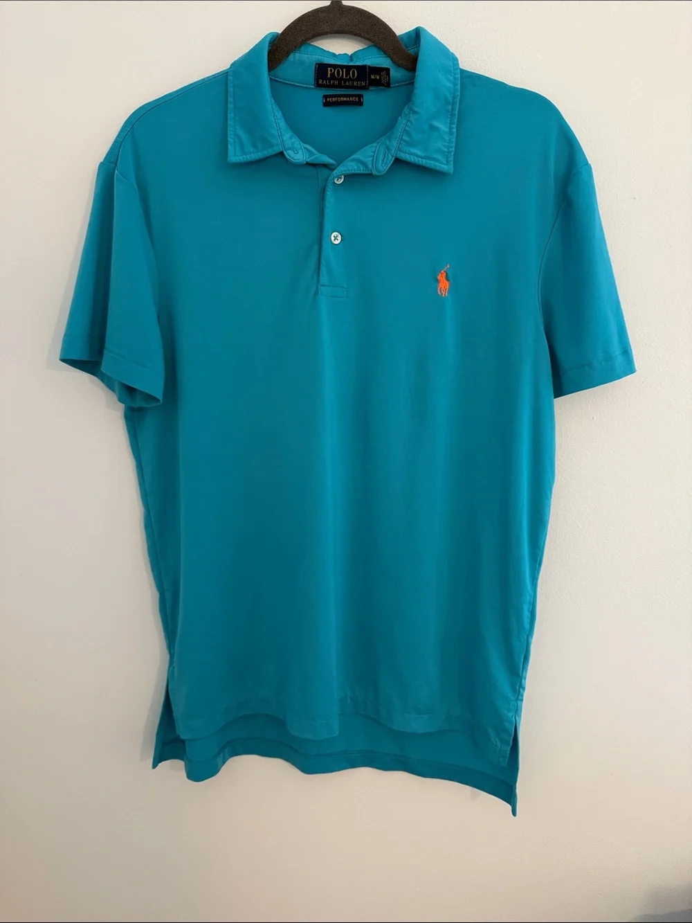 Polo by Ralph Lauren Performance Turquoise Short-Sleeve Polo with Orange Pony